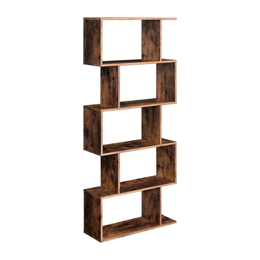 5-Tier Bookshelf Display Shelf and Room Divider - Rustic Brown