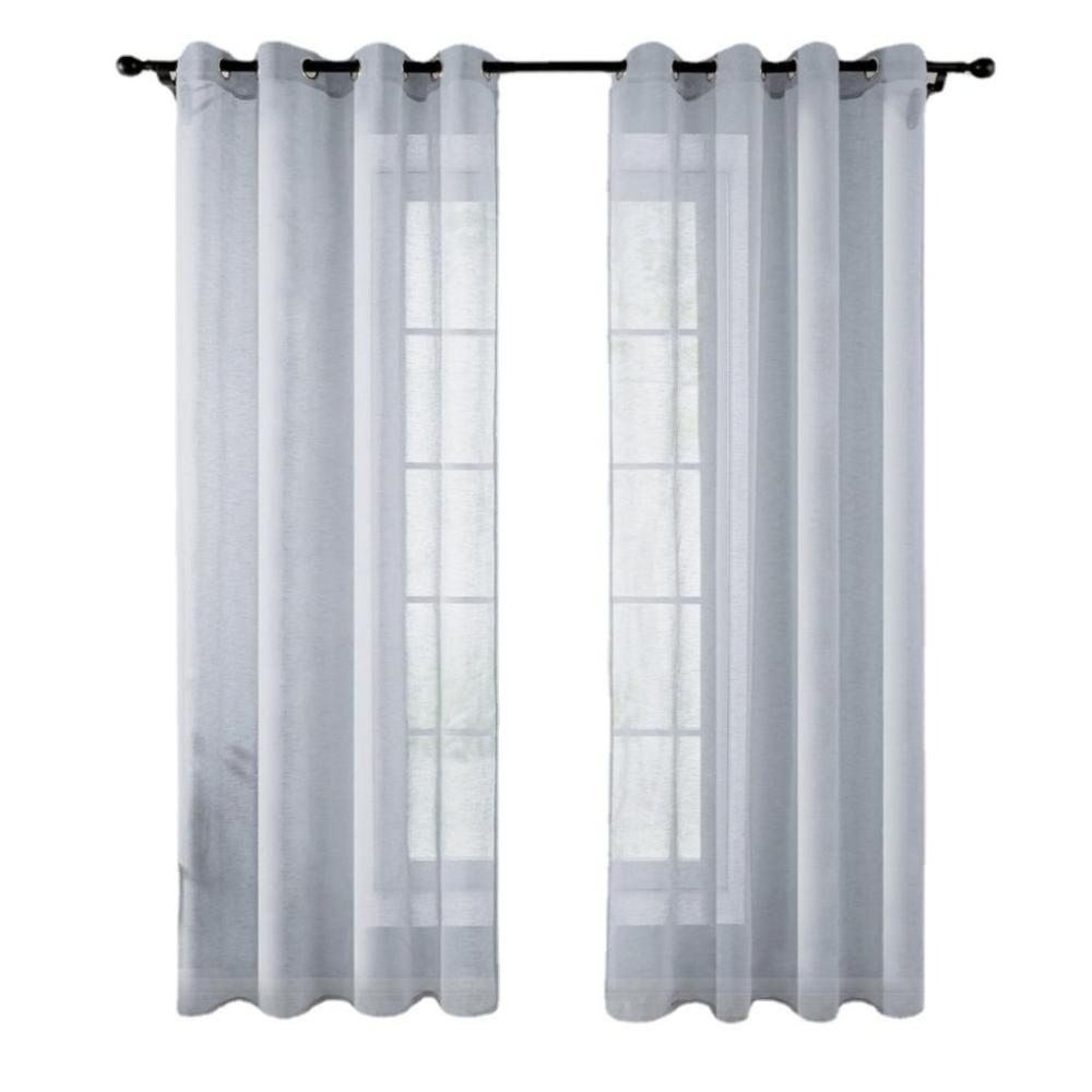 Set of 2 Natural Linen Blended Curtains - Light Grey