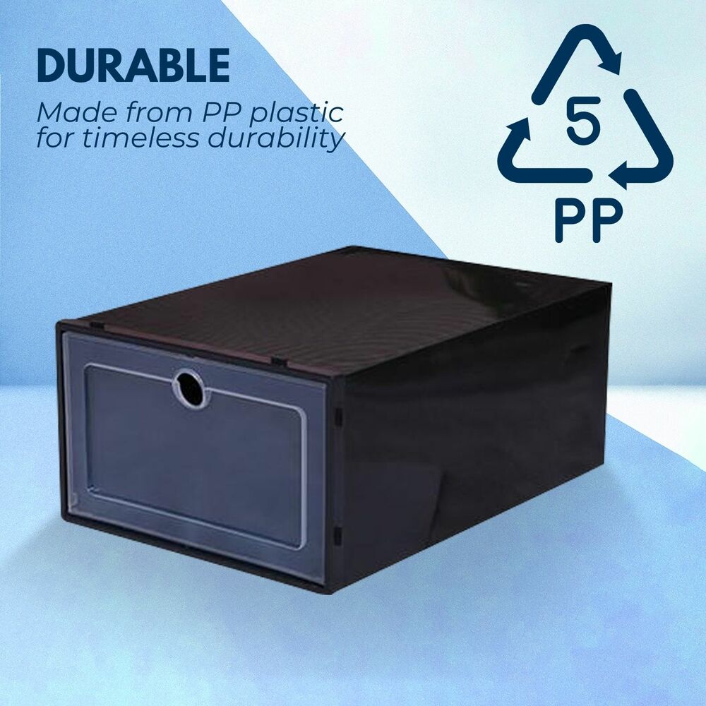 Space-Saving Plastic Shoe Box 24 PCS - Black