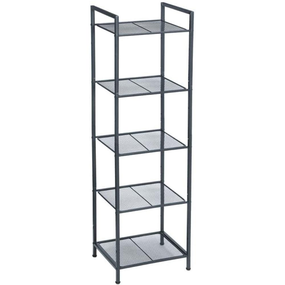 Bathroom Shelf 5-Tier Storage Rack with Adjustable Shelf Black