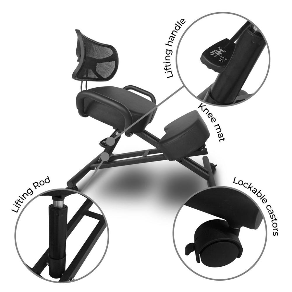 Adjustable Ergonomic Office Kneeling Chair with Backrest (Black)