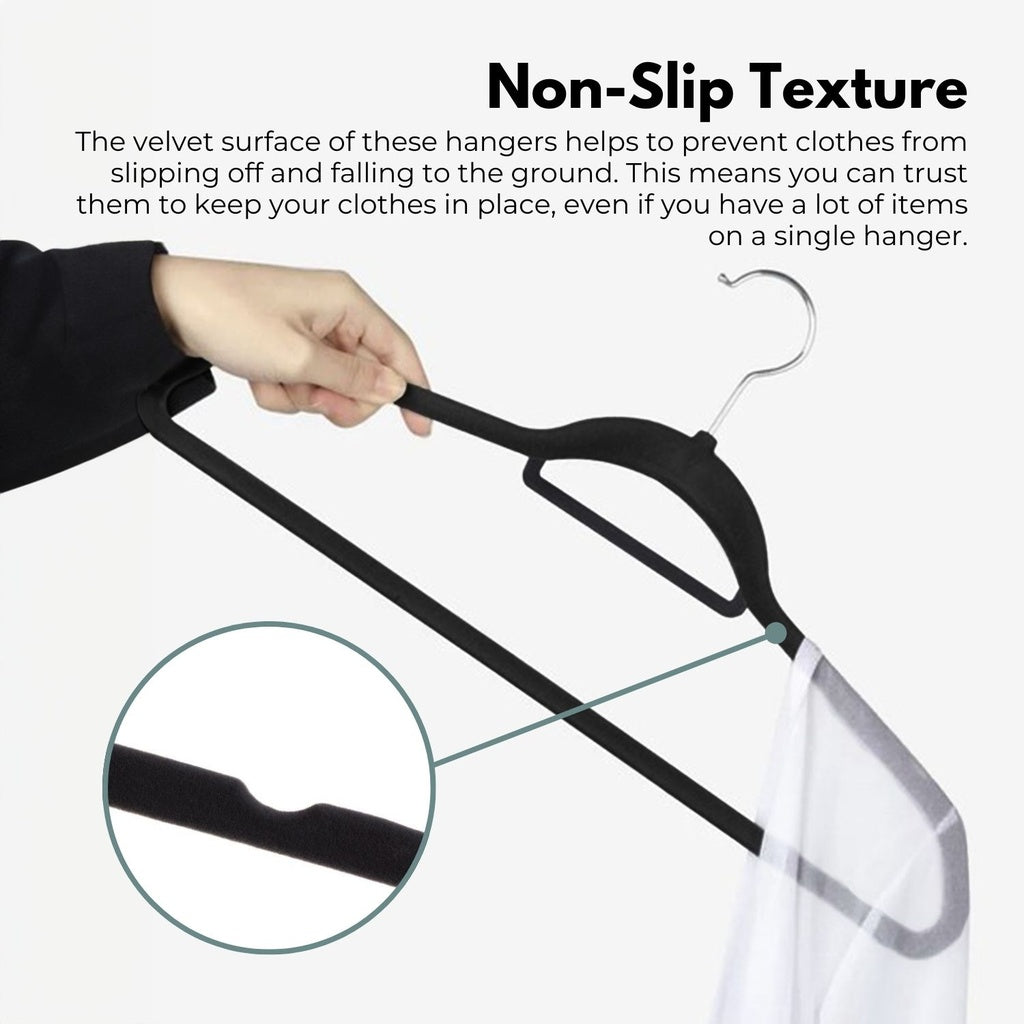 Non-Slip Velvet Suit Hangers (Black) - Pack of 30