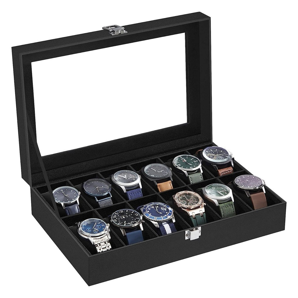 12-Slot Watch Box with Large Glass Lid