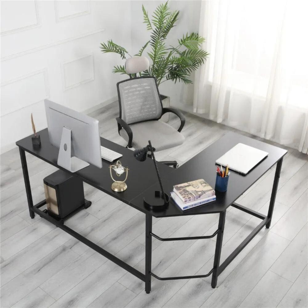 L-Shaped Corner Computer Desk with CPU Stand (Black)