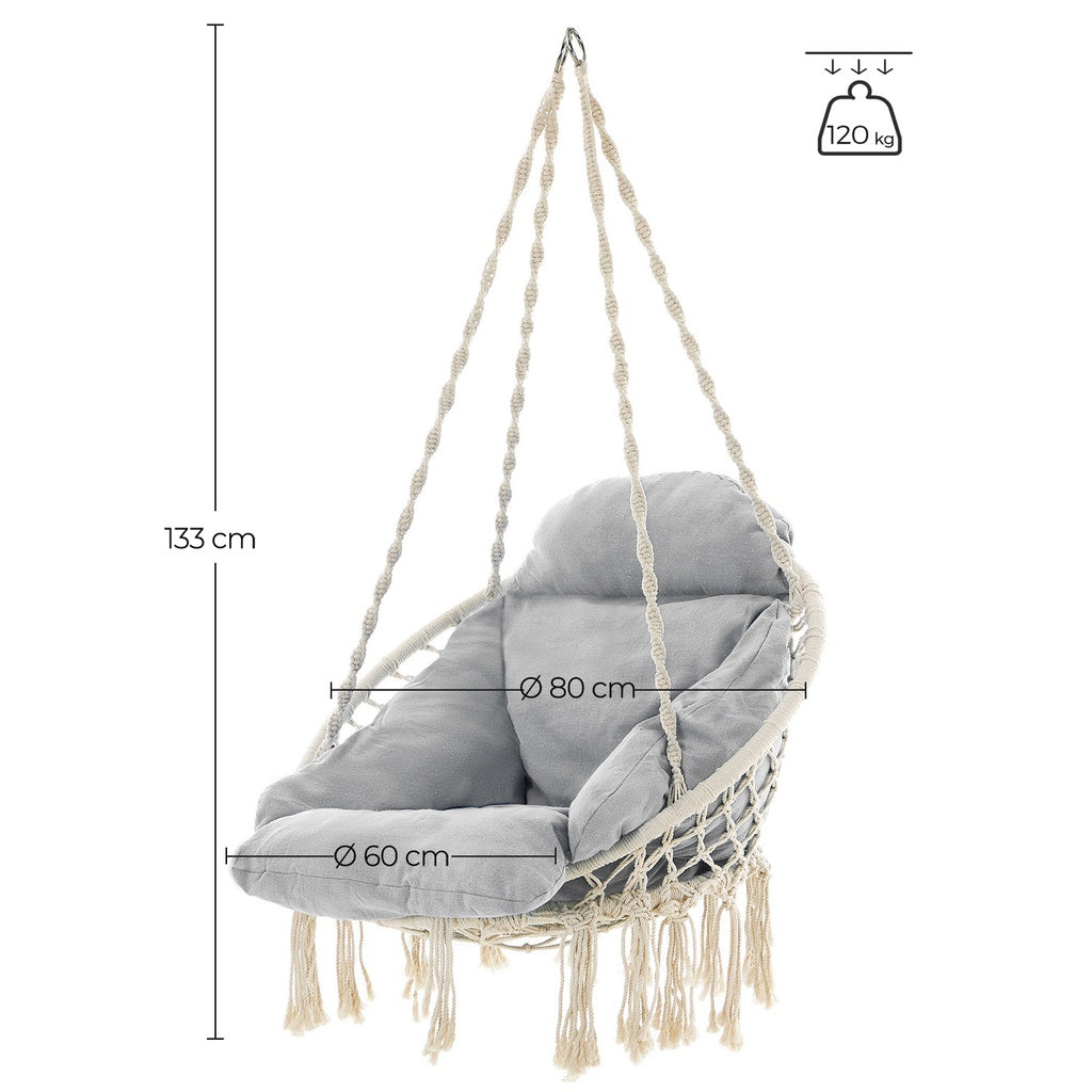 Hammock Hanging Chair with Cushion - Grey