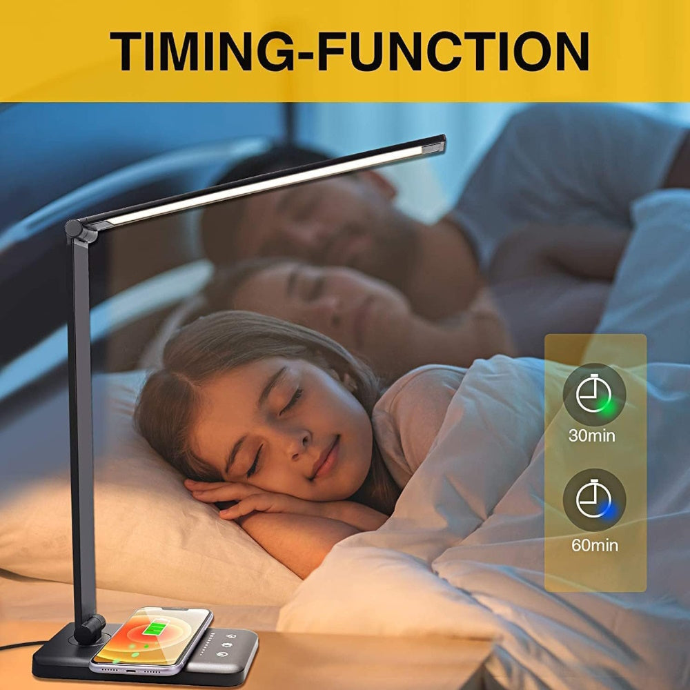 LED Desk Lamp with Wireless Charger & USB Charging Port