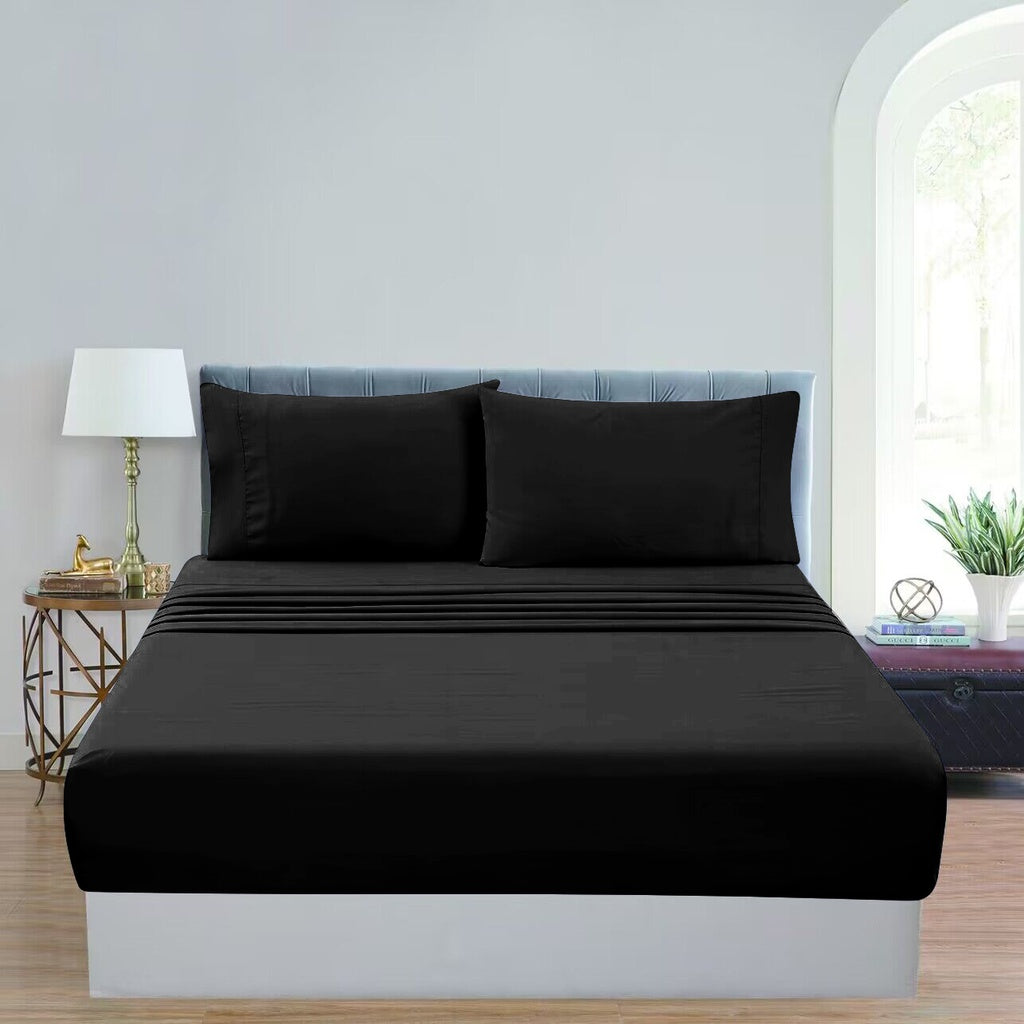 1000 Thread Count Ultra Soft Microfiber 4 Pcs Bed Sheet Set - King (Black)