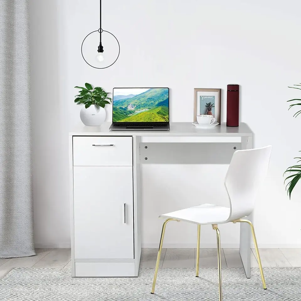 Office Computer Desk with 1 Drawer (White)