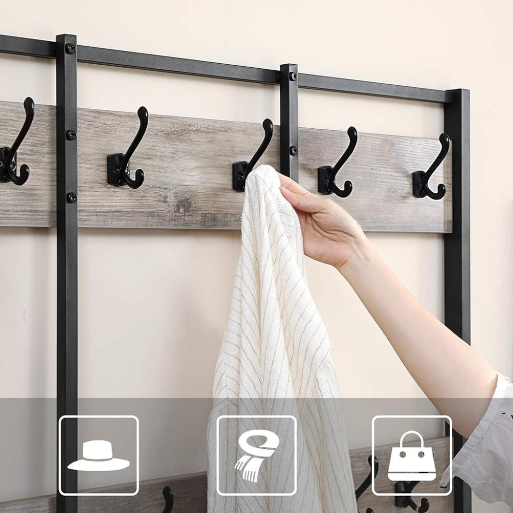 Large Coat Rack Stand with 12 Hooks - Greige and Black