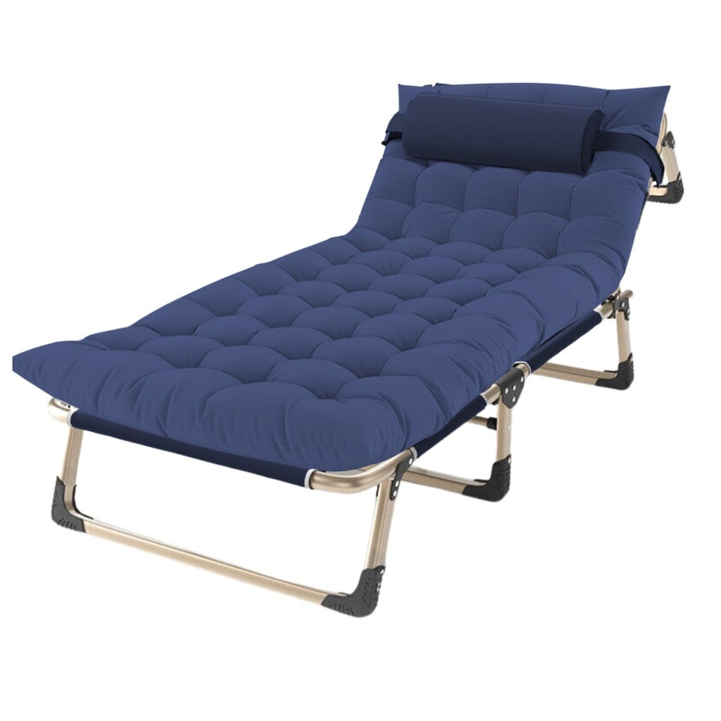 Adjustable Portable Folding Bed with Mattress and Headrest (Blue)