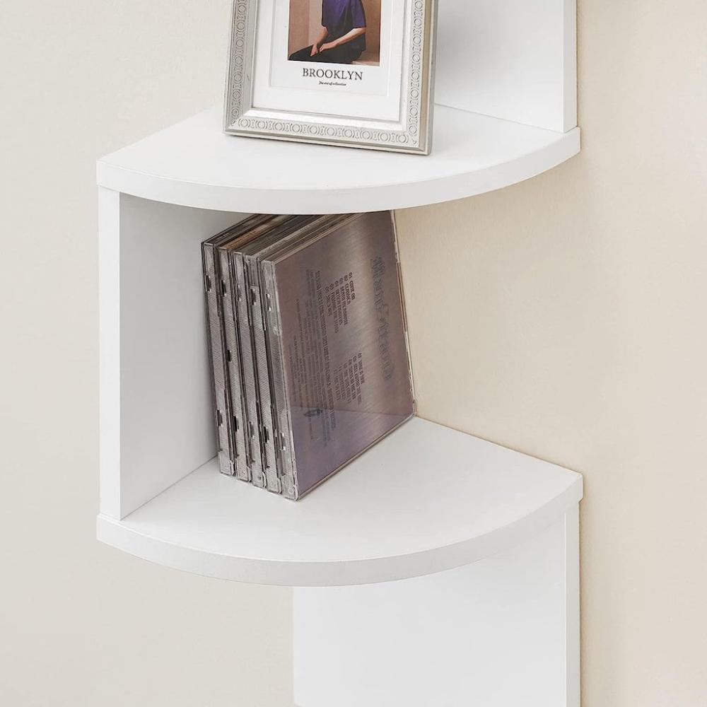 5-Tier Floating Corner Bookshelf - Rustic White