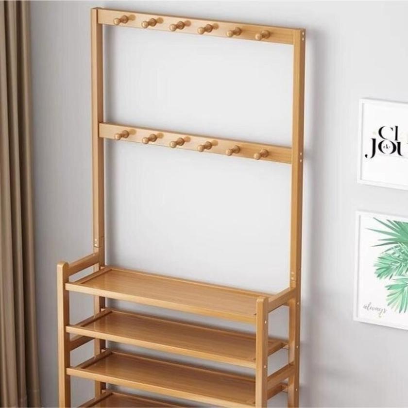 Bamboo Clothes Rack and Shoe Rack Shelves 80cm - Natural