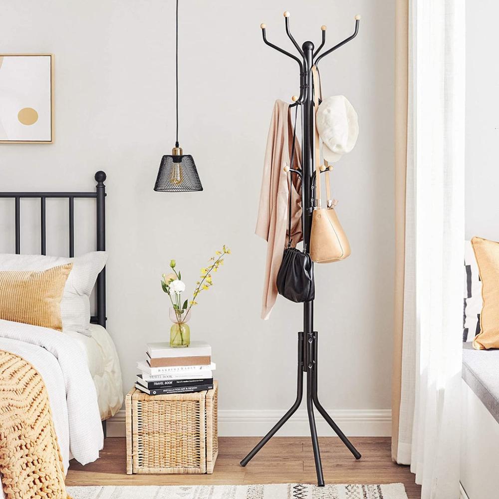 Metal Coat Rack 182cms Tall Hall Tree - Black