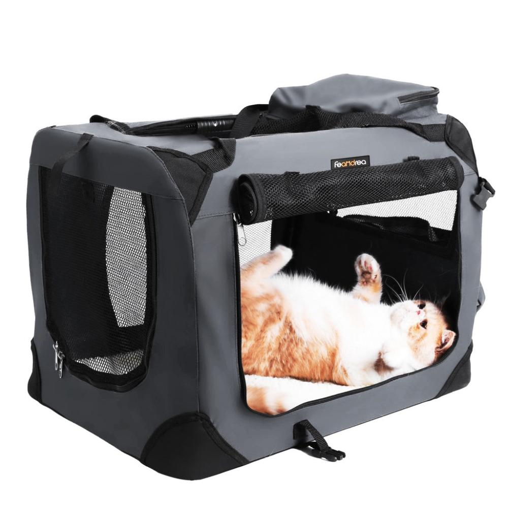 Dog Kennel Transport Box Folding Fabric Pet Carrier Grey - 60cms