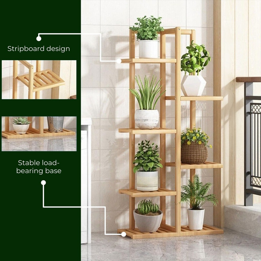 6 Tier 7 Potted Bamboo Plant Stand Rack (120CM)