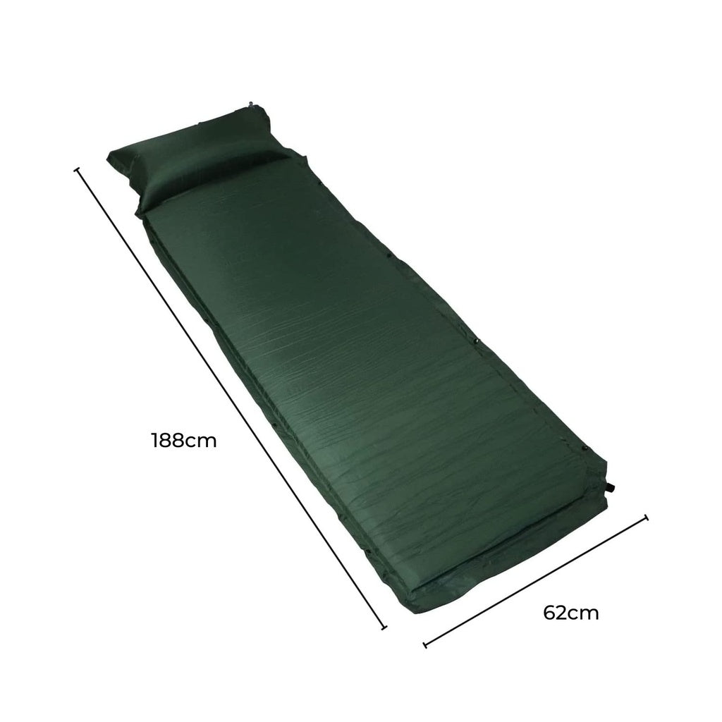 Inflating Camping Mat with Pillow - Army Green