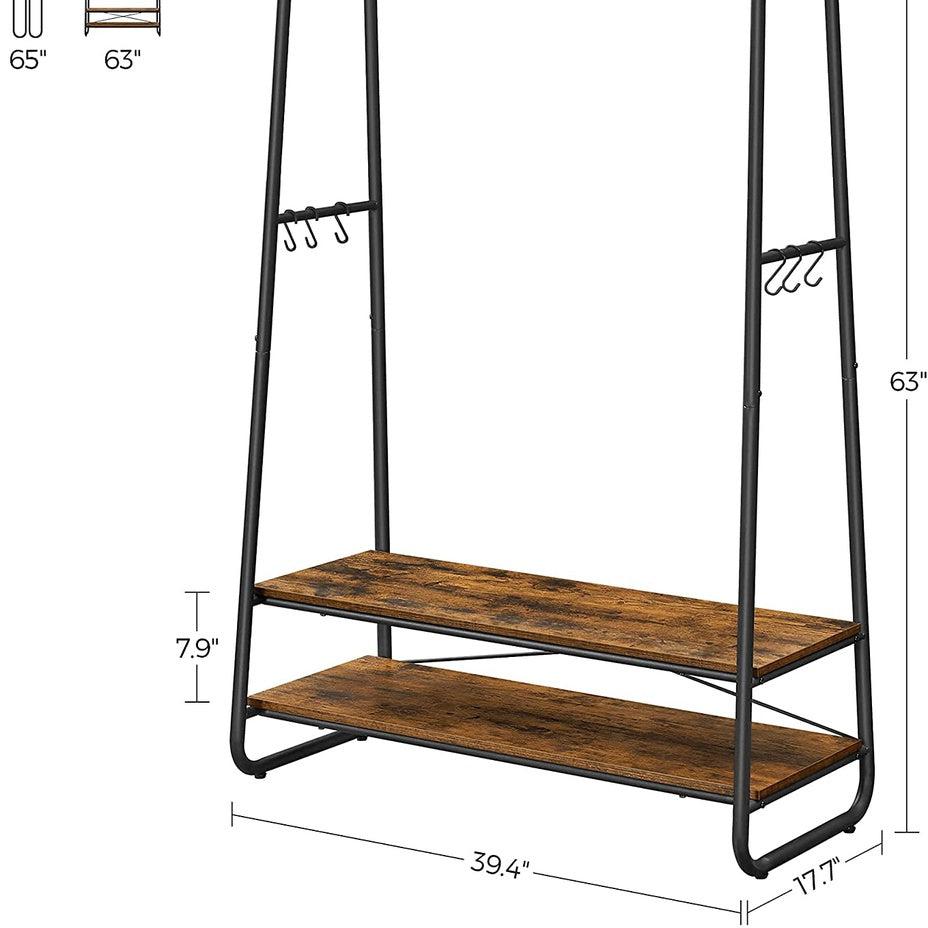 Clothes Rack with 2 Shelves - Rustic Brown and Black