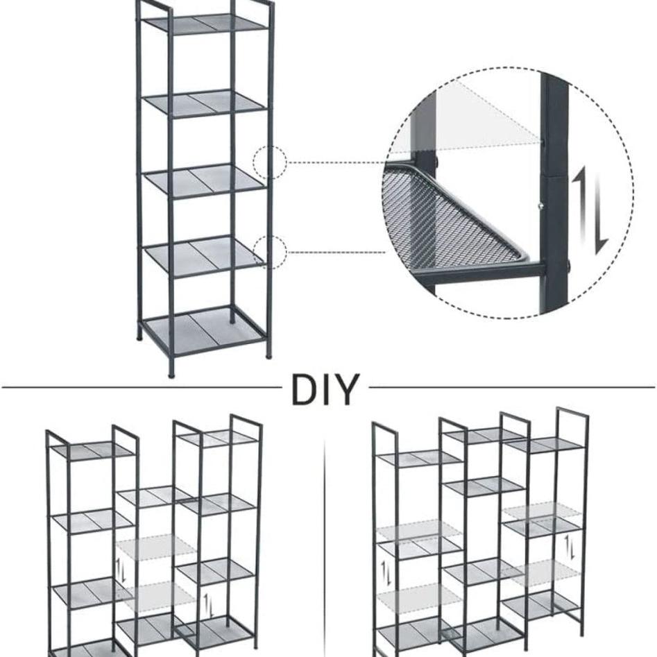 Bathroom Shelf 5-Tier Storage Rack with Adjustable Shelf Black