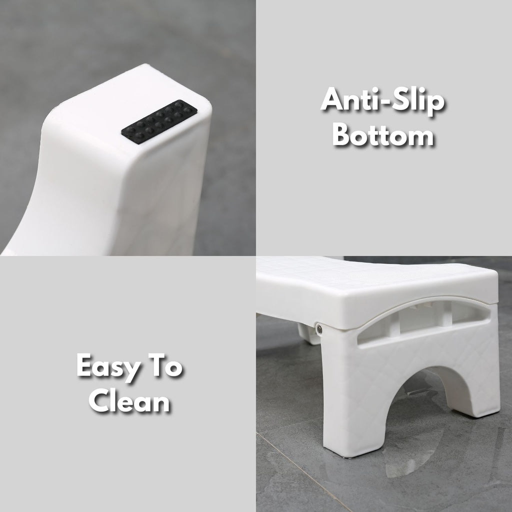 Foldable Toilet Step Stool with Non-Slip Base (White)