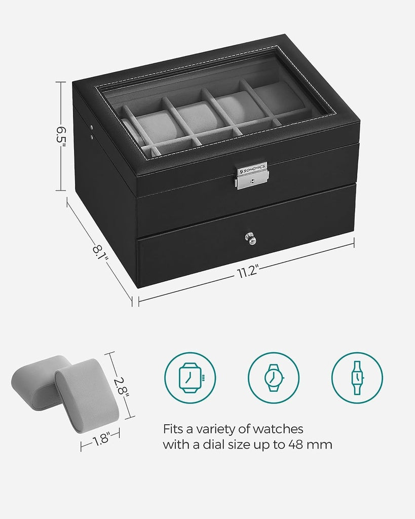 20-Slot 2 Layers Watch Box with Glass Lid