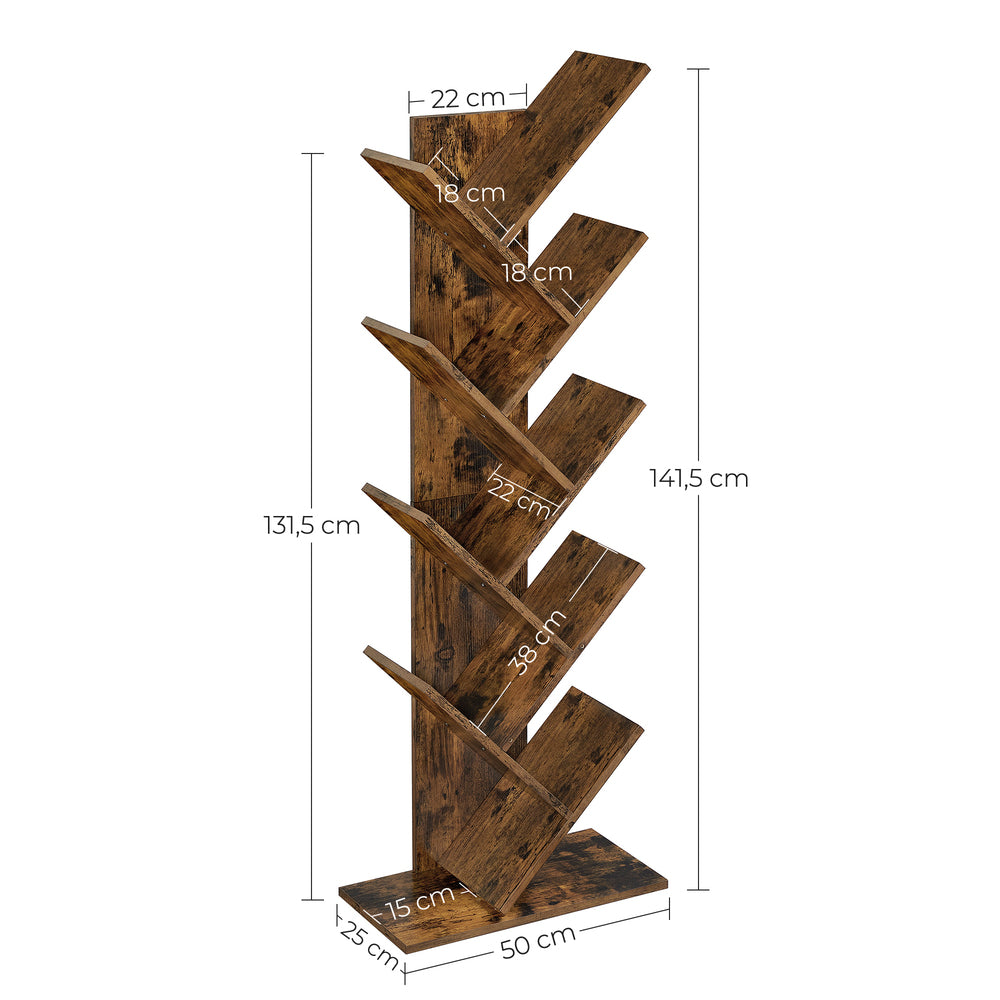 Wooden 8 Tier Tree Bookshelf - Rustic Brown