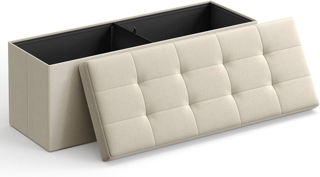 Folding Storage Ottoman Bench 109cm - Beige