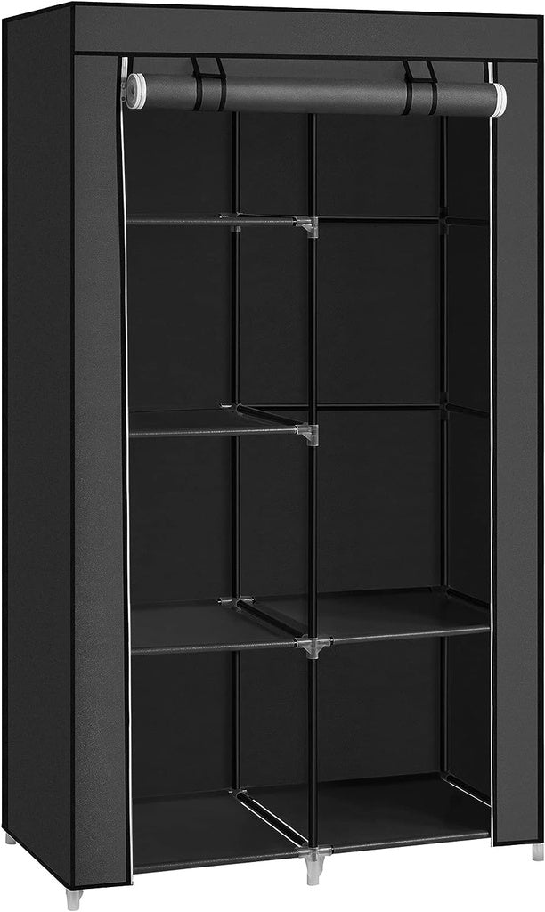 Portable Clothes Storage with 6 Shelves and 1 Clothes Rail - Black