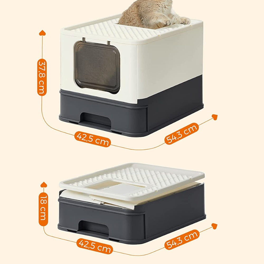 Cat Litter Tray with Lid - Beige and Black