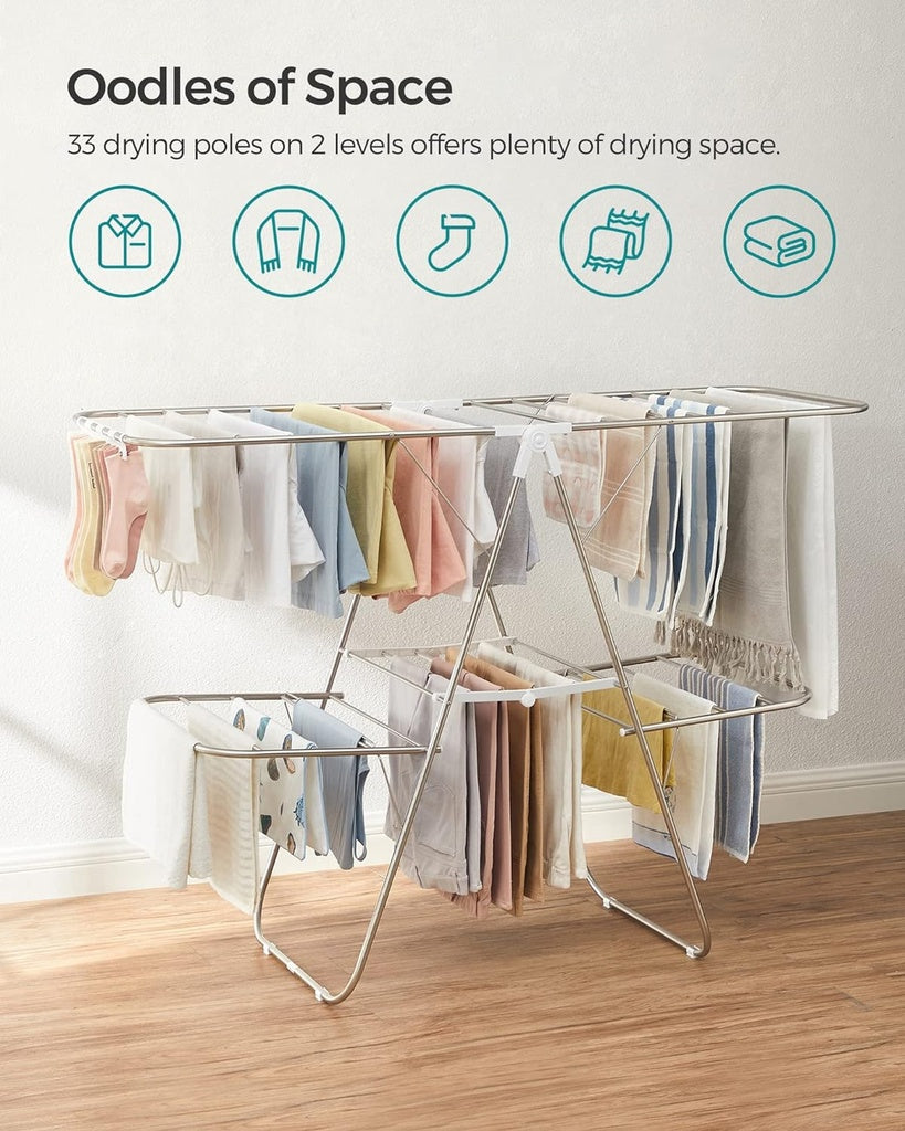 Foldable 2-Level Large Clothes Drying Rack