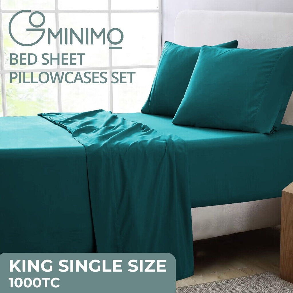 1000 Thread Count Ultra Soft Microfiber 4 Pcs Bed Sheet Set - King Single (Teal)