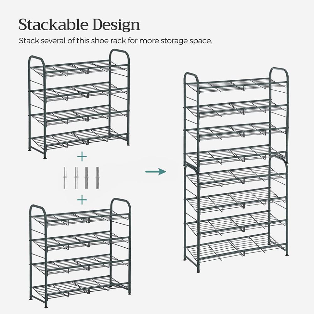 4-Tier Shoe Rack Storage 16 Pairs Organizer - Grey