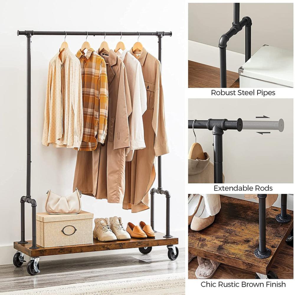 Clothes Rack Single Rail with Wheels