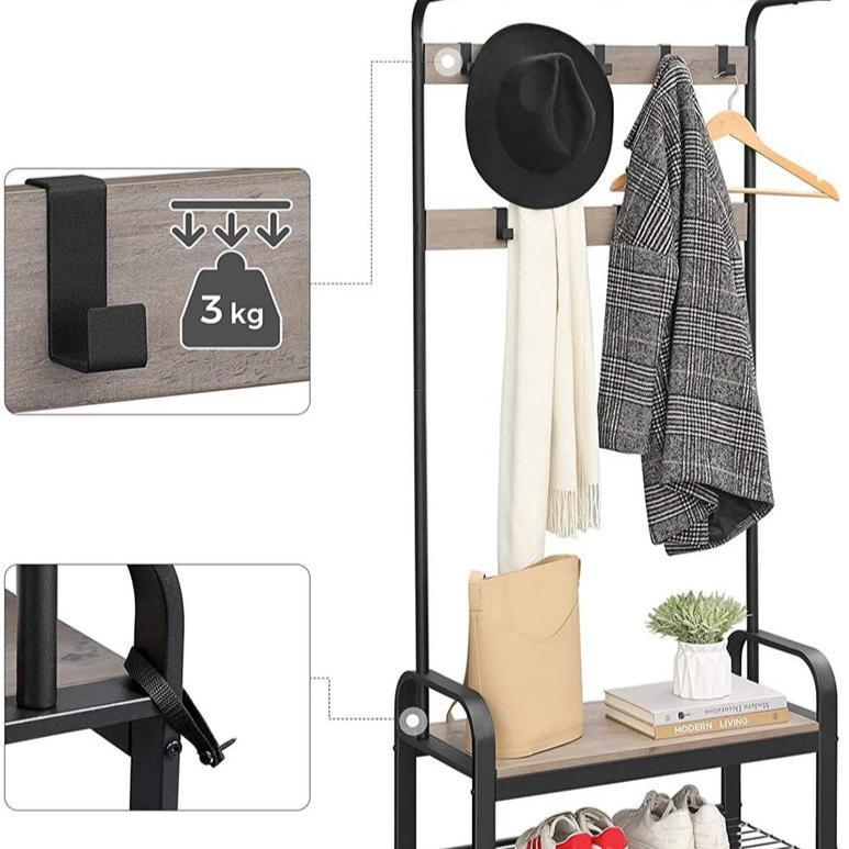 Entryway Hall Tree Coat Rack 183cm - Greige and Black