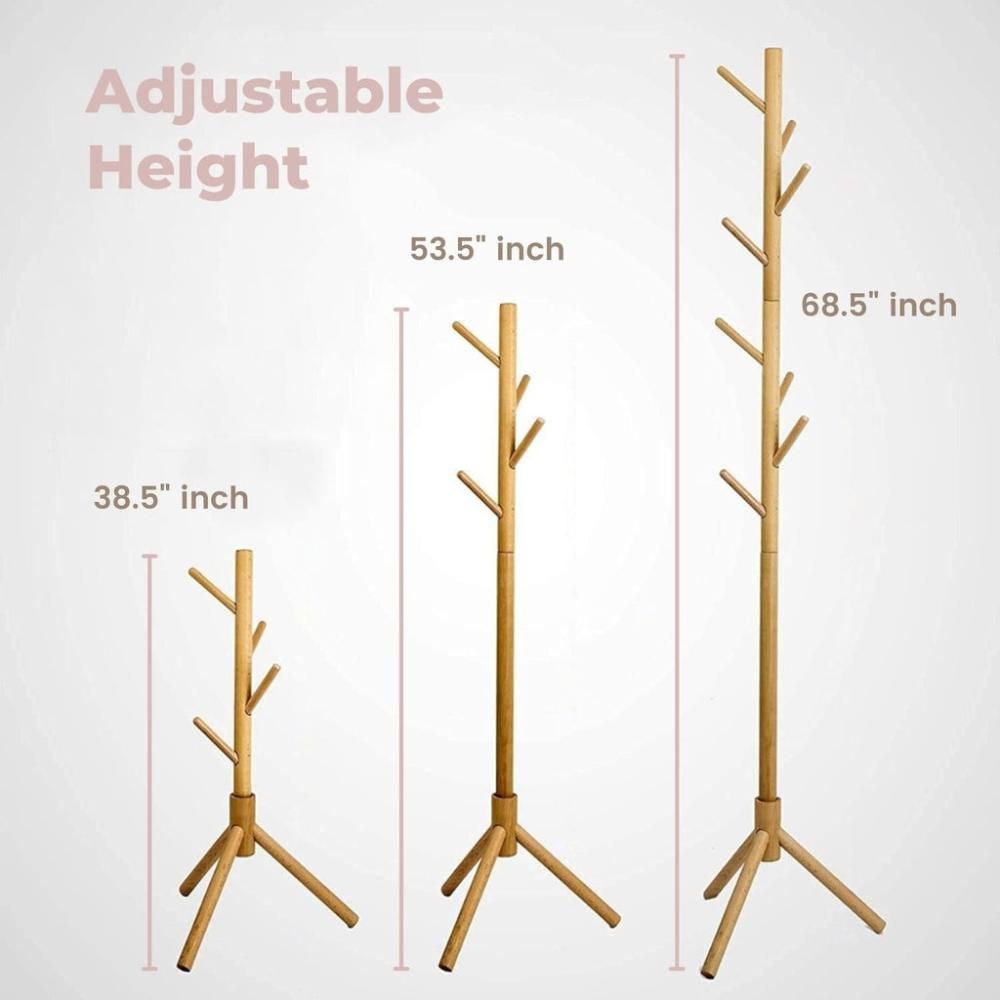 8 Hook Wood Coat Rack Stand (Wooden)