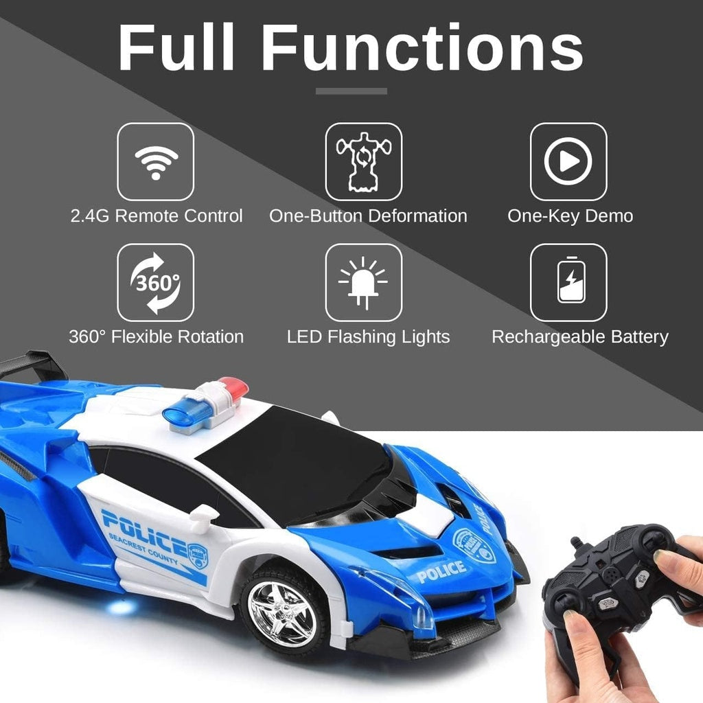 Transform Car Robot Police Car with Remote Control (White Blue)