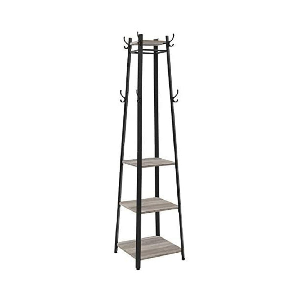 Industrial Greige Coat Rack Stand with 3 Shelves