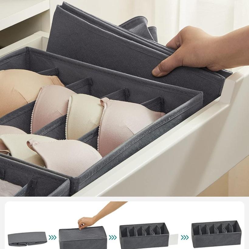 Underwear Storage Folding Fabric Boxes - Set of 8 - Grey