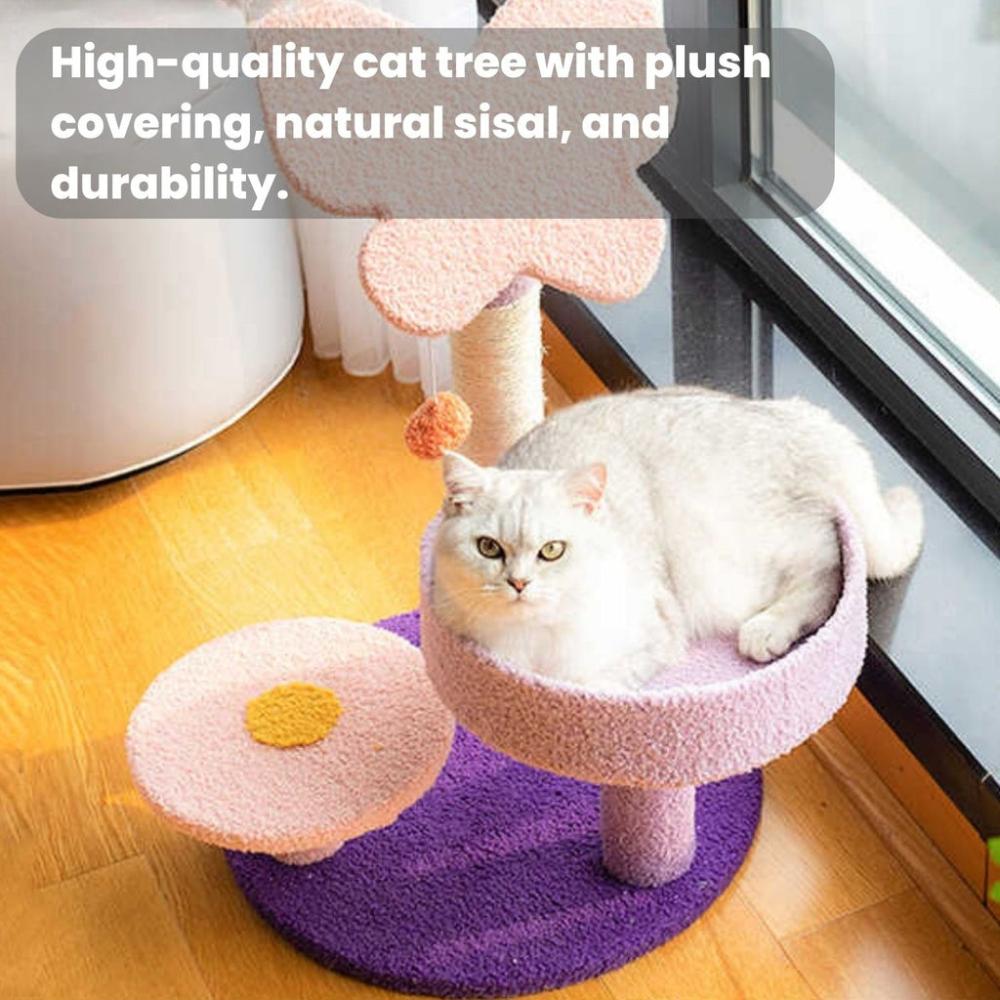 Butterfly Plush Scratching Post Cat Tree Pink Purple - 86cms