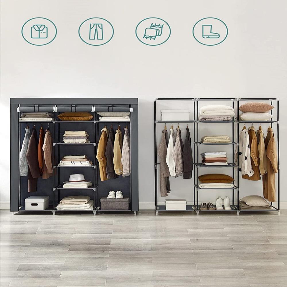 Wardrobe Bedroom Cupboard Clothes Storage Organiser - Grey