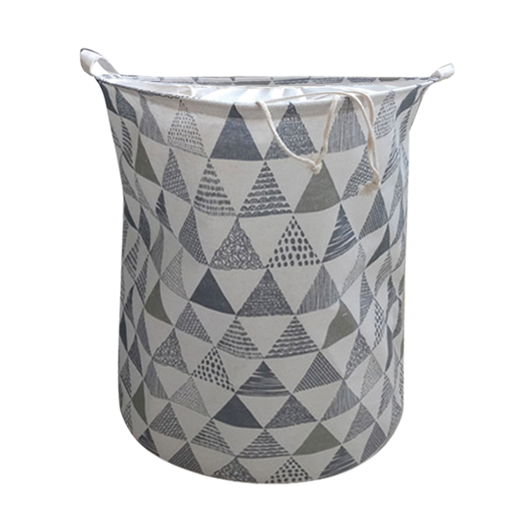 Round Foldable Grey Triangle Design Laundry Basket