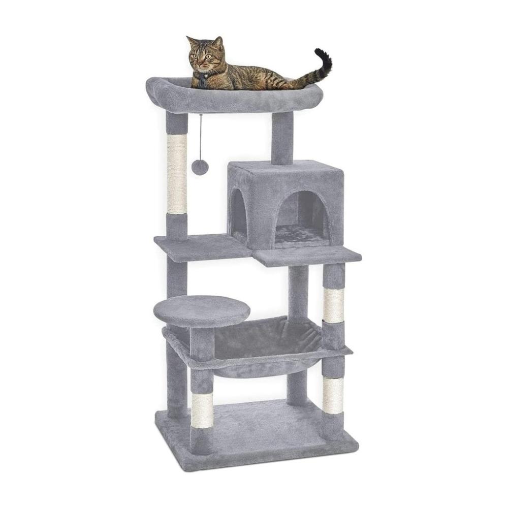 Plush Cat Condo Cat Tree - Light Grey 118cms