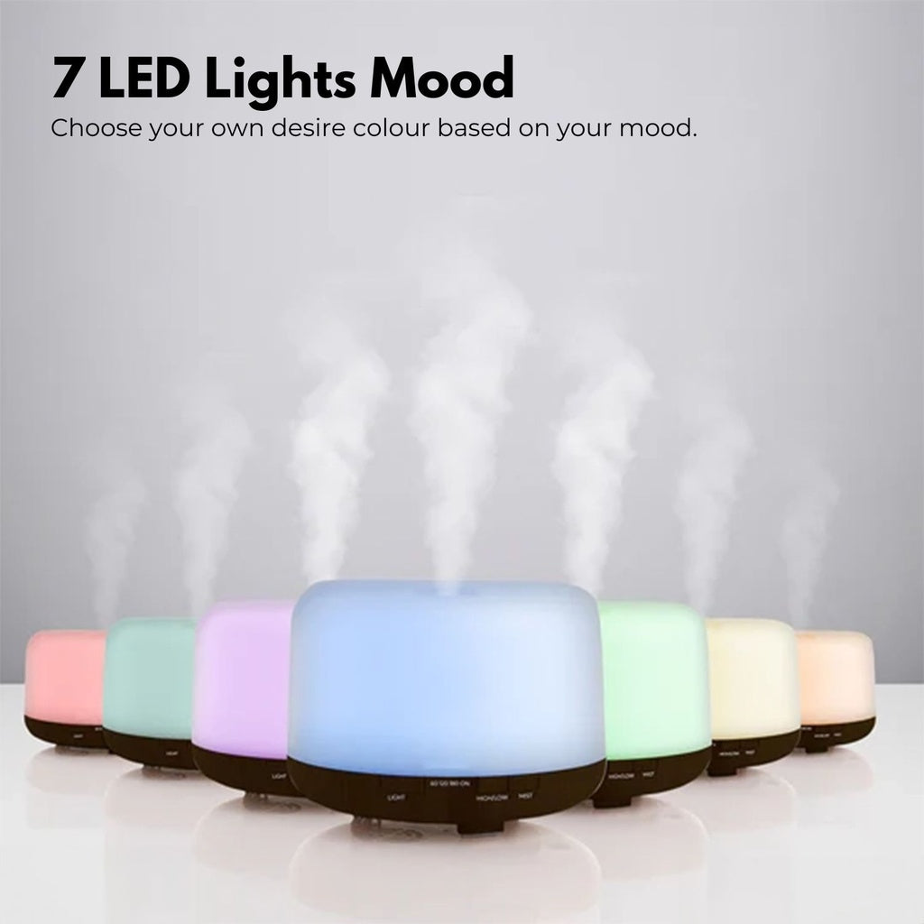 5 in 1 LED Aromatherapy Essential Oil Diffuser - 500ml (Dark Wood Base)