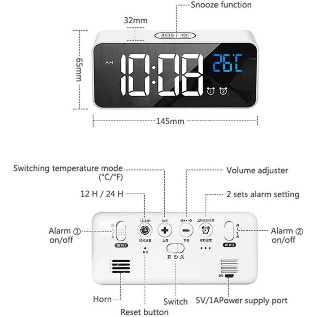 Mirrored White Digital Clock