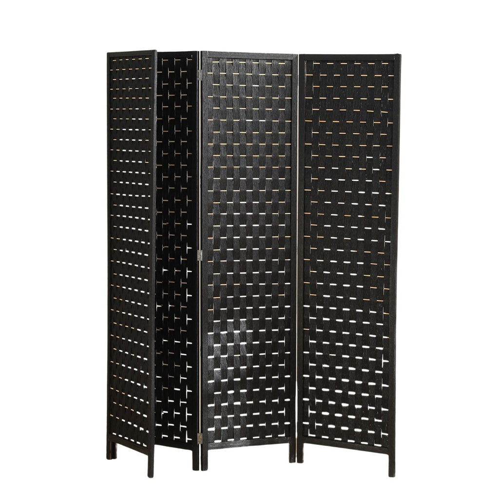 4-Panel Pine Wood Room Divider - Black