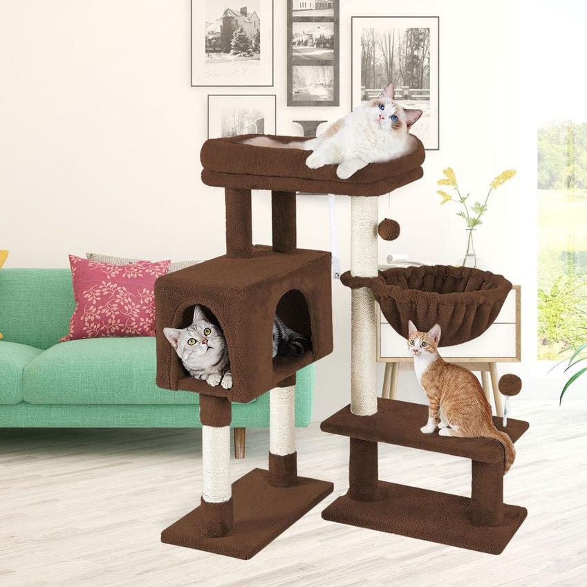 Adjustable Base Plush Cat Tree Brown - 97cms