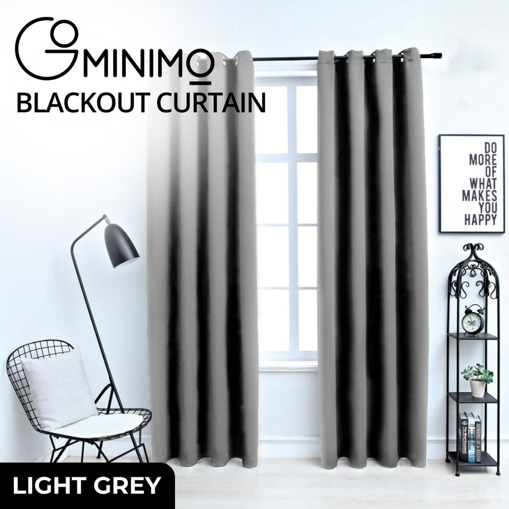 Set of 2 Thermal Insulated Blackout Window Curtains W132cm x D160cm - Light Grey