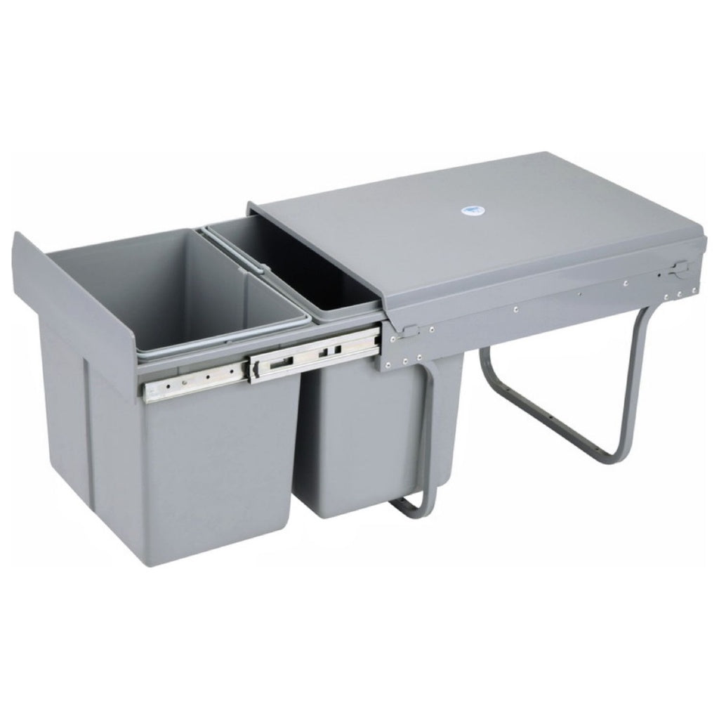 Kitchen Twin Pull Out Bin (Grey) - 2 x 15L