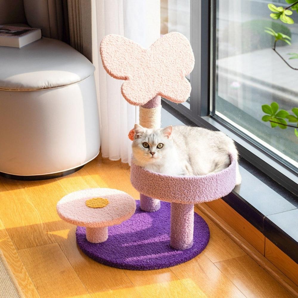 Butterfly Plush Scratching Post Cat Tree Pink Purple - 86cms