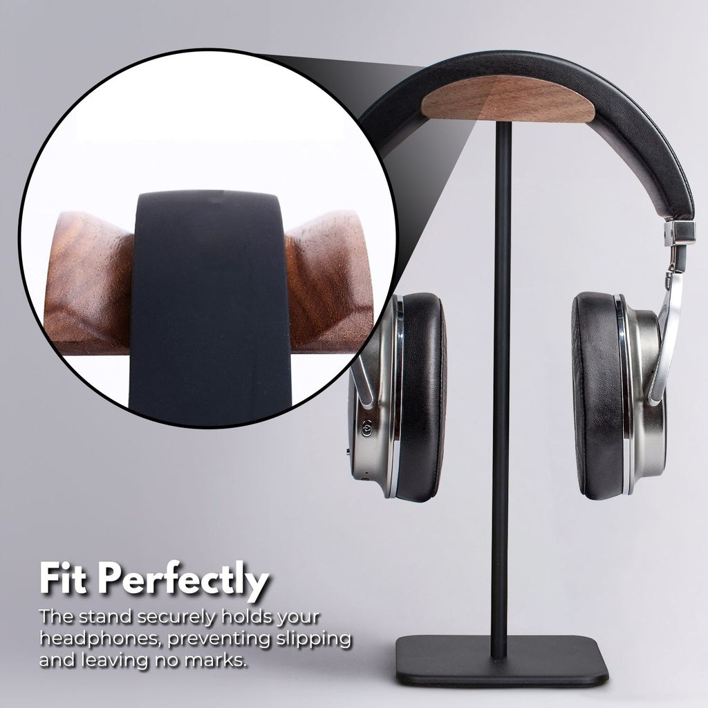 Walnut Wood & Aluminum Headset Stand (Black)