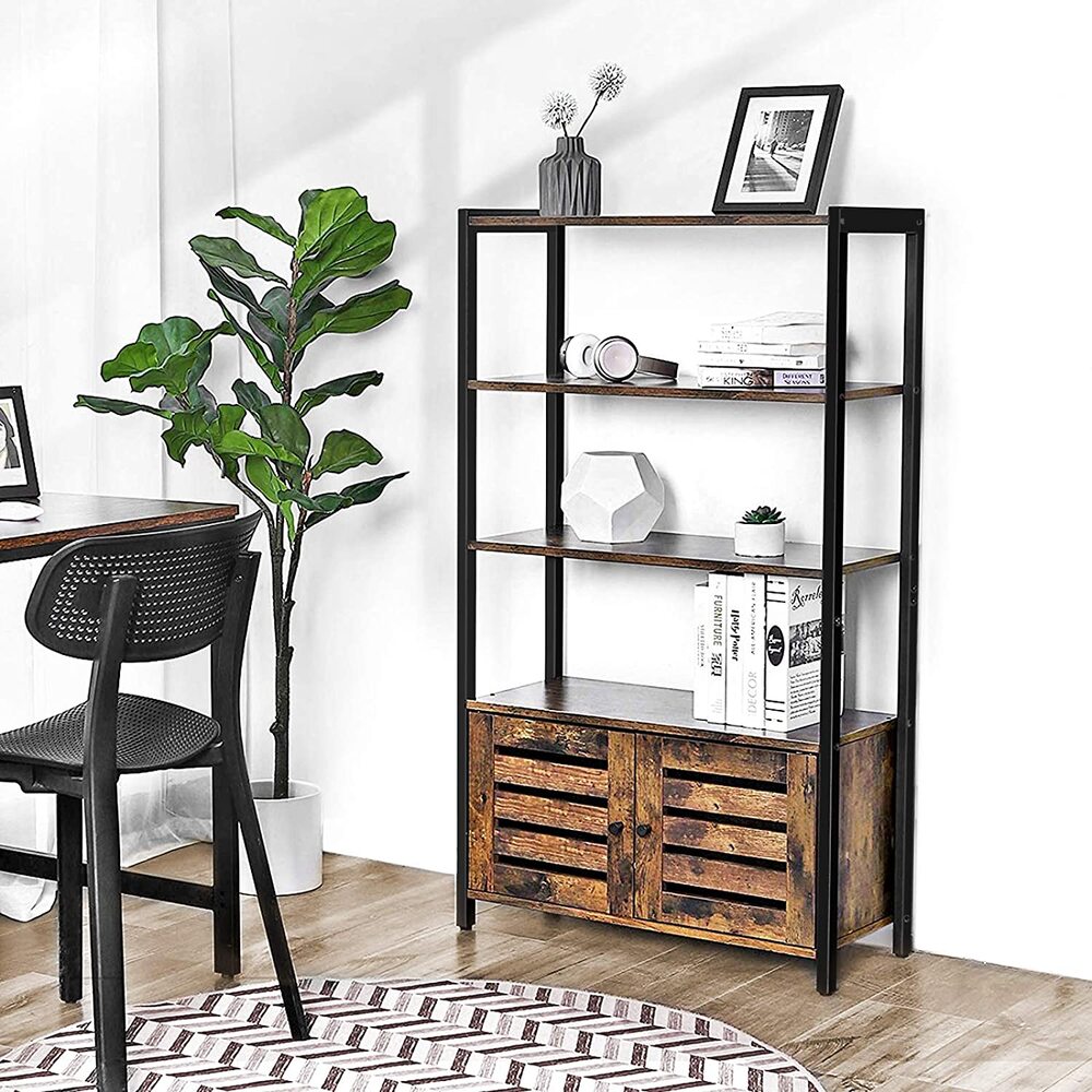 Storage 4 Tier Bookshelf with Louvred Doors